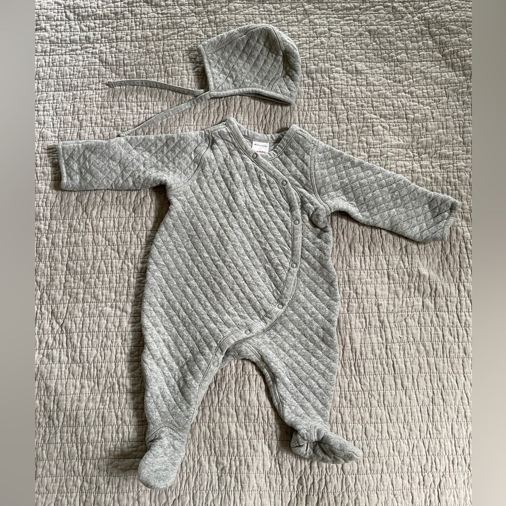 3-6M Hanna Andersson Quilted One Piece and Matching Bonnet